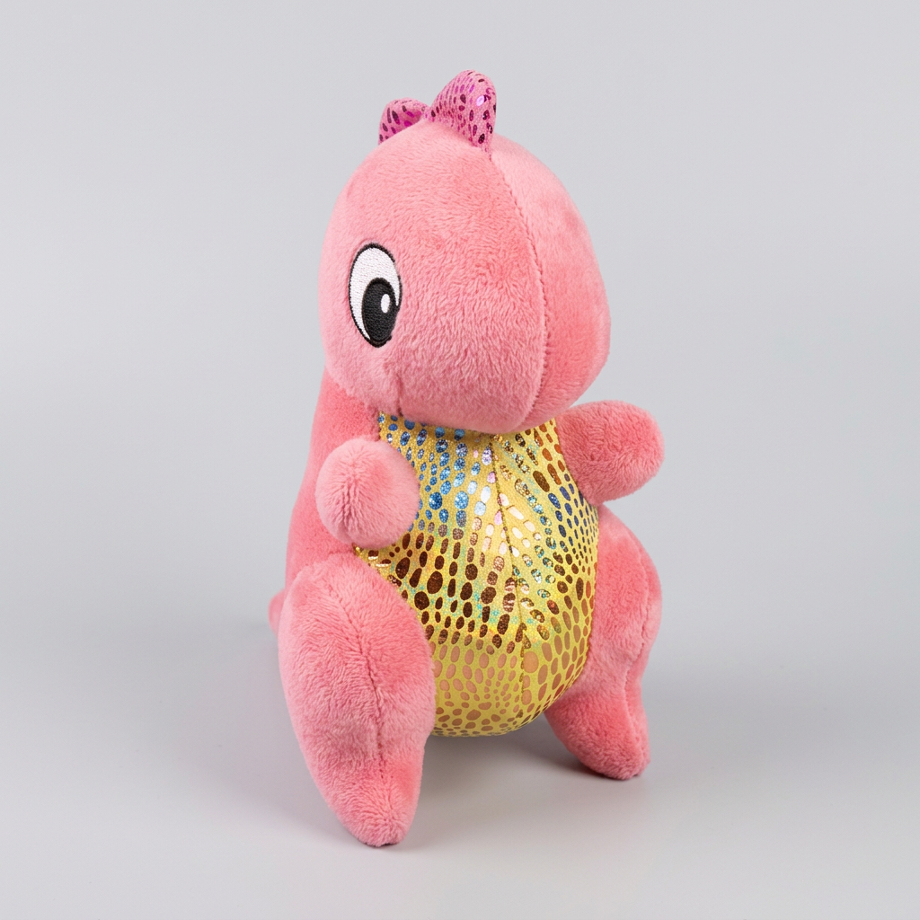 25 CM Pink Plush Soft Toy with Shiny Gold Belly | Happy Gift