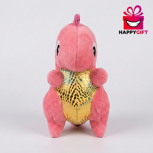 25 CM Pink Plush Soft Toy with Shiny Gold Belly | Happy Gift