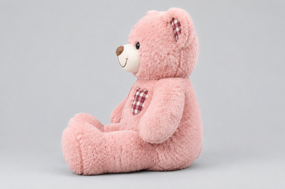 60CM Pink Teddy Bear with Checked Ears & Heart Detail | Happy Gift