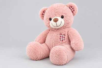 60CM Pink Teddy Bear with Checked Ears & Heart Detail | Happy Gift