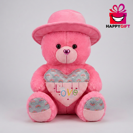 45CM Turquoise Teddy Bear with Hat & Love Heart | Happy Gift