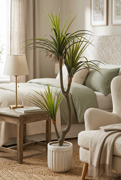 Artificial Dracaena Plant in White Ribbed Pot | Happy Gift HEIGHT 5 FT