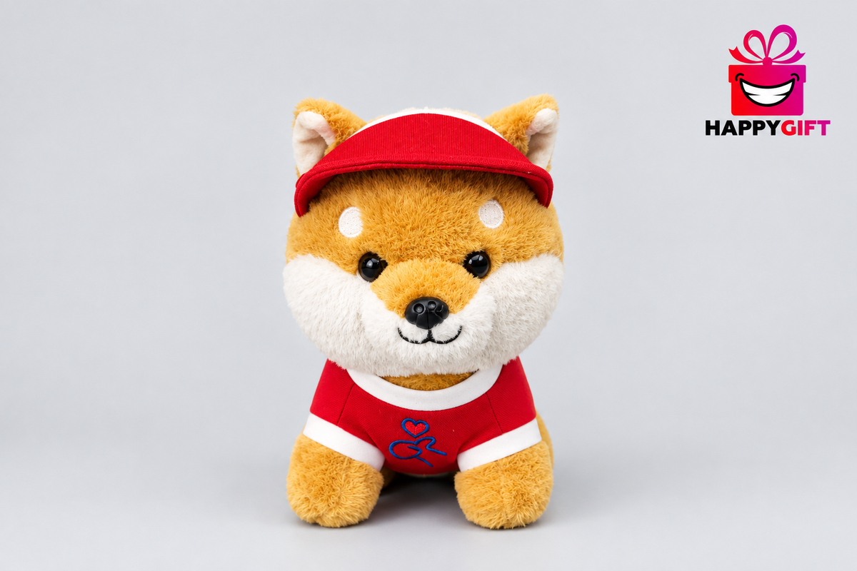 25CM Shiba Inu Plush Soft Toy with Red Cap | Happy Gift