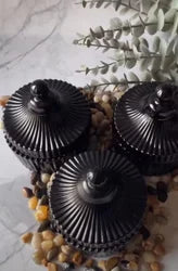 Black Ribbed Glass Jar with Lid – Decorative Storage Container