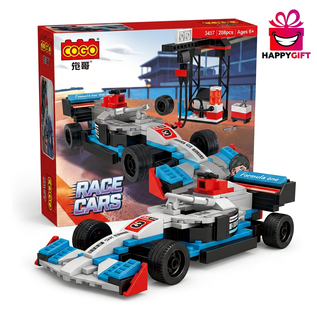 Race Car Building Blocks Set with Pit Station | Happy Gift