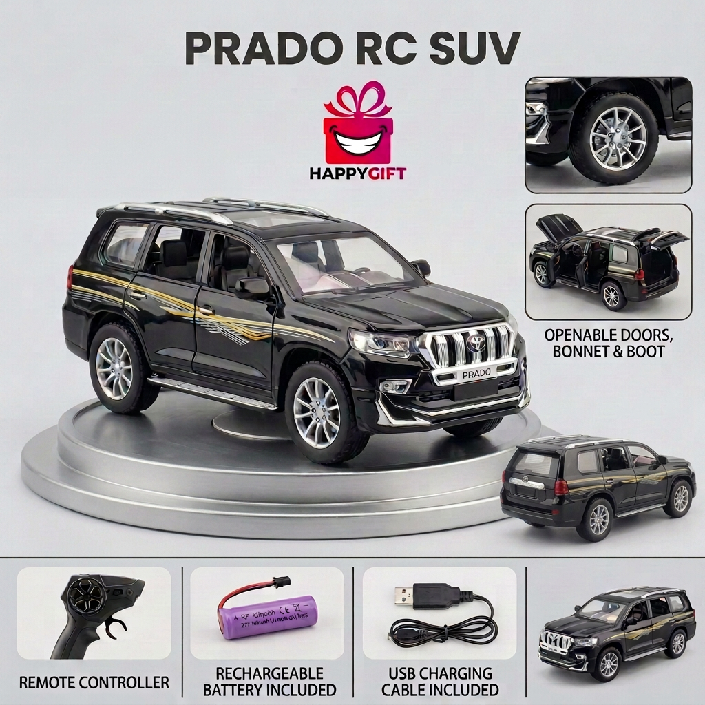 Toyota Prado Remote Control Toy SUV – Black | Happy Gift