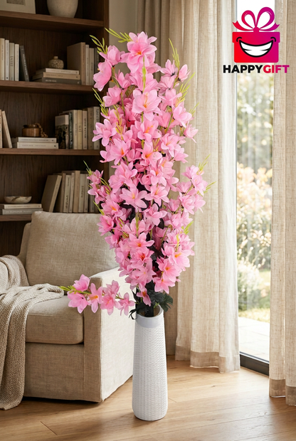 Pink Decorative Flower Arrangement with Tall White Vase | Happy Gift HEIGHT 4.5 FT