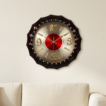 Decorative Wall Clock with Red Dial and Gold-Tone Numerals – Happy Gift