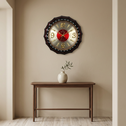 Decorative Wall Clock with Red Dial and Gold-Tone Numerals – Happy Gift