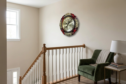 Red & Gold Floral Wall Clock – Decorative Home Décor | Happy Gift