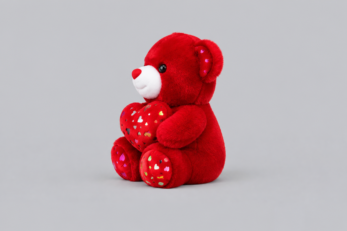 25CM Red Teddy Bear with Heart – Soft Plush Gift | Happy Gift