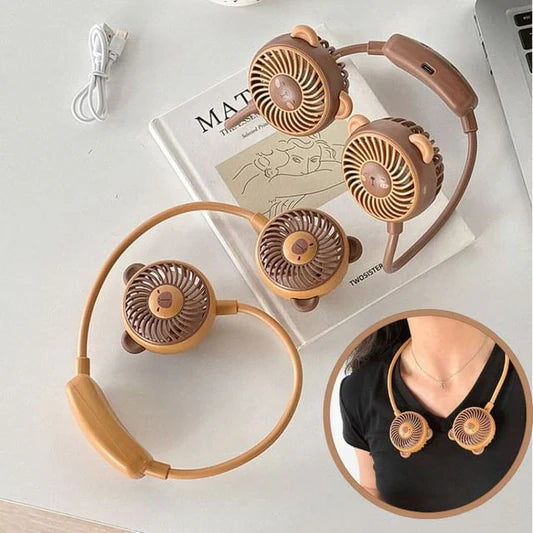 Portable Hands-Free Dual Neck Fan – USB Rechargeable