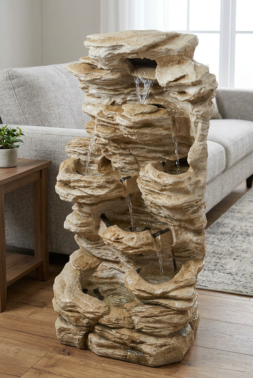 Tiered Rock-Style Waterfall Fountain for Home Décor | Happy Gift