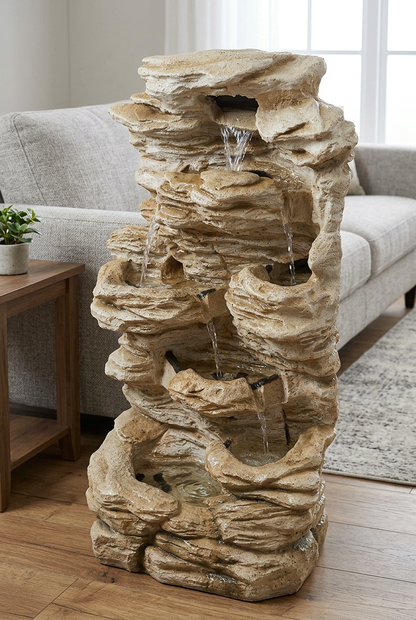 Tiered Rock-Style Waterfall Fountain for Home Décor | Happy Gift