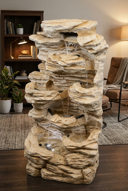 Tiered Rock-Style Waterfall Fountain for Home Décor | Happy Gift