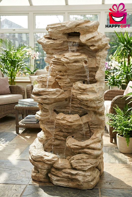 Tiered Rock-Style Waterfall Fountain for Home Décor | Happy Gift