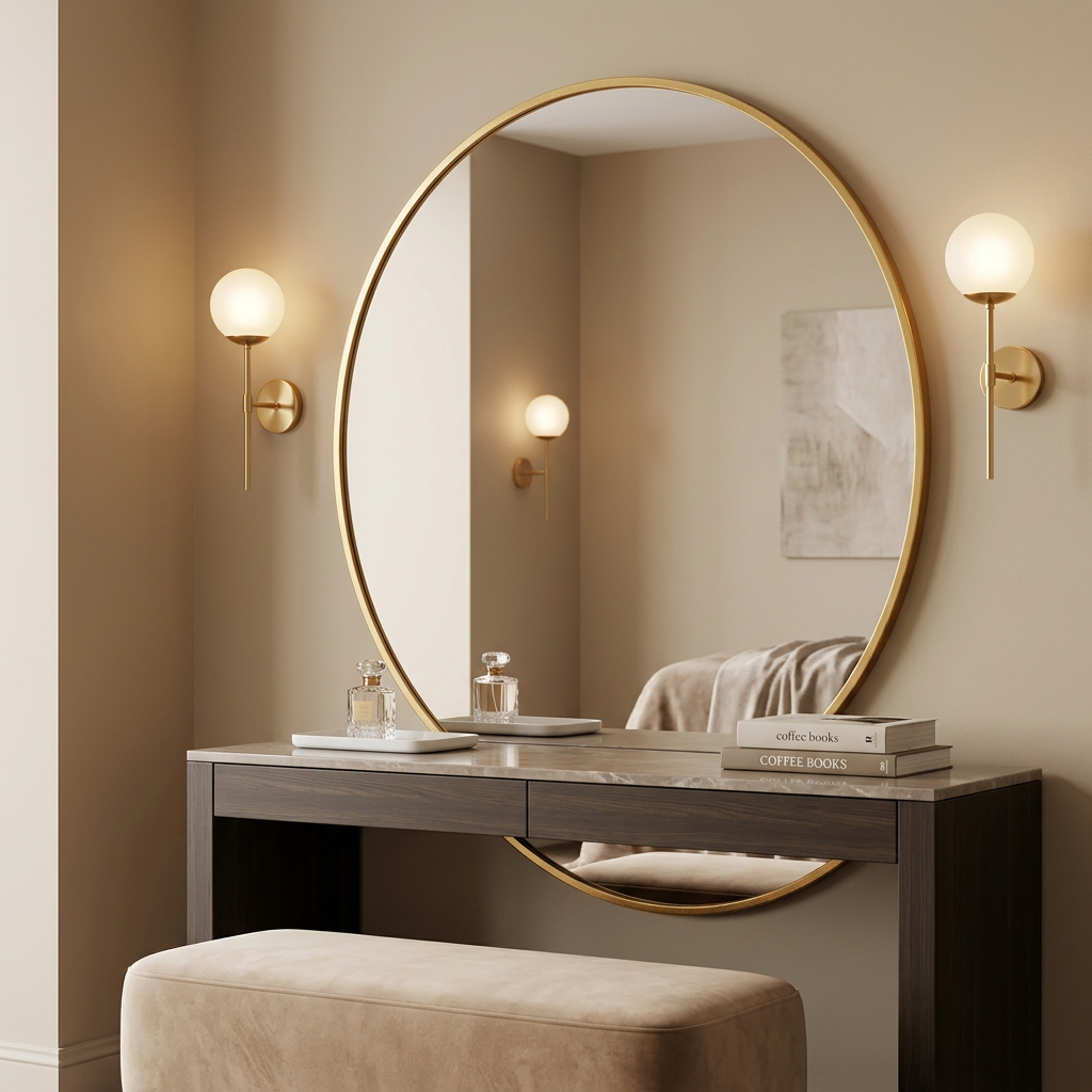 Round Gold Frame Decorative Mirror – Happy Gift Length Width 3.5 Foot
