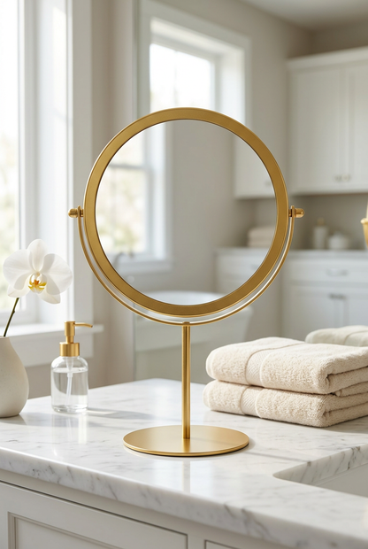 Round Gold Tabletop Vanity Mirror with Stand | Happy Gift