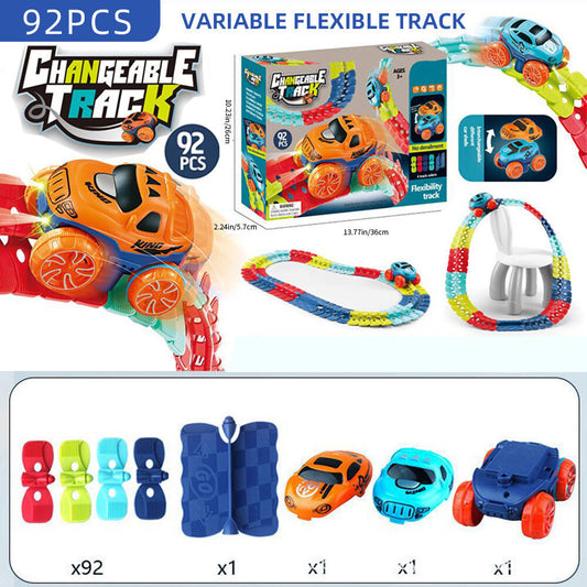 Changeable Track 92PCS Flexible Race Track Set with LED Cars