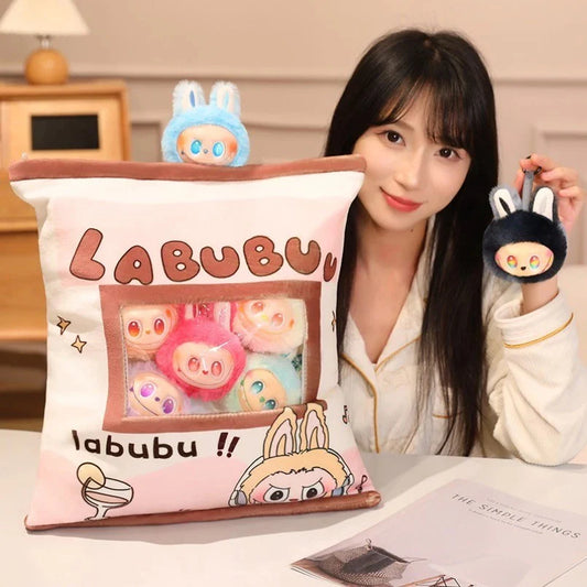 LABUBU Bunny Plush Toy Set – 7 Mini Dolls in Pillow Bag