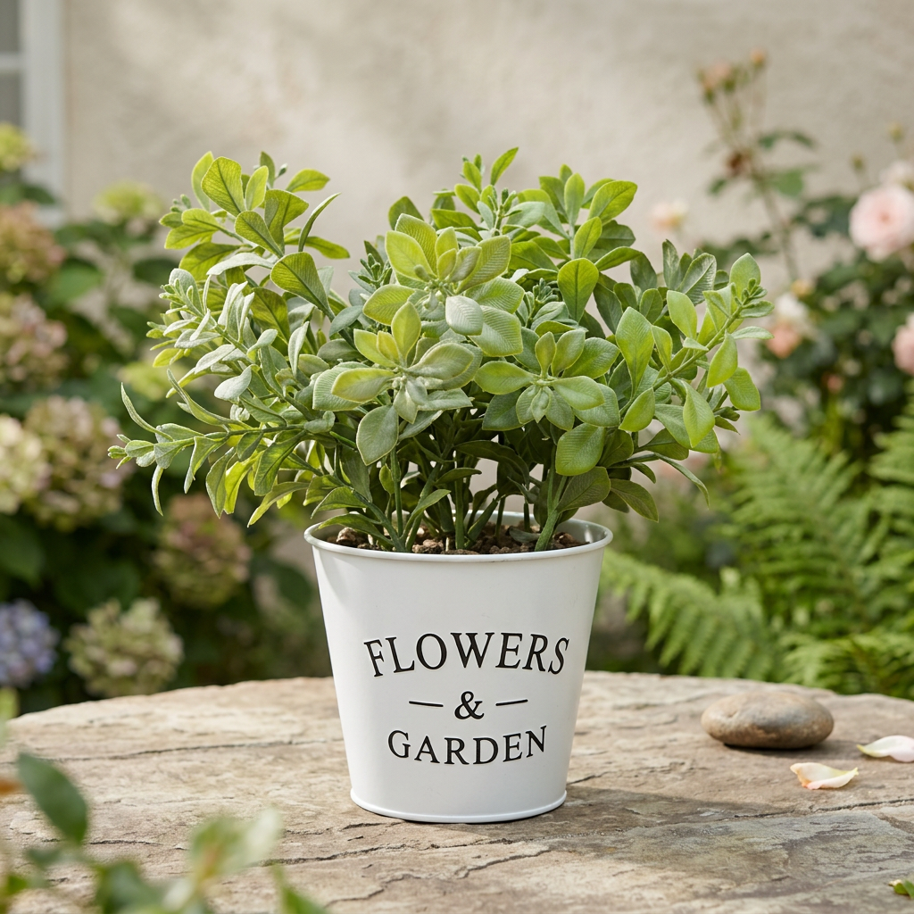Artificial Green Leaf Plant in White Flower & Garden Pot | Happy Gift