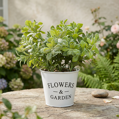 Artificial Green Leaf Plant in White Flower & Garden Pot | Happy Gift