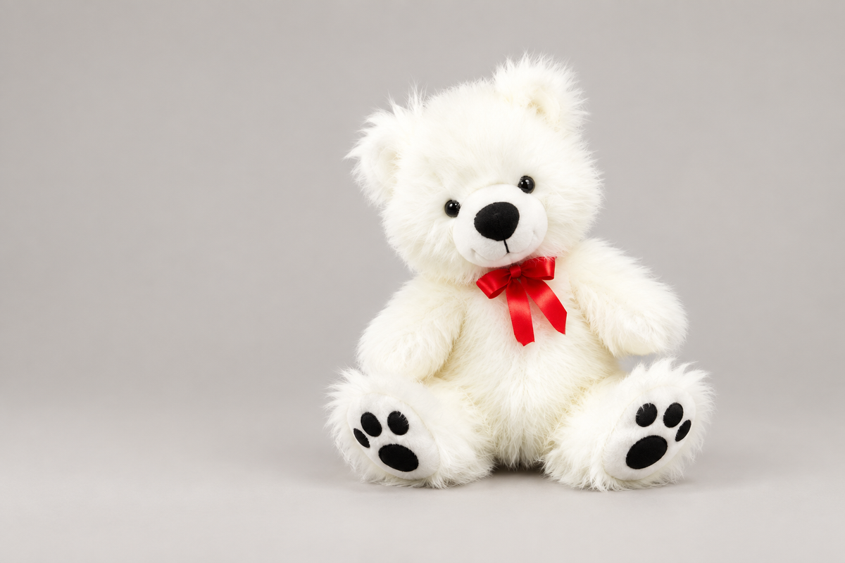 45CM White Teddy Bear with Red Bow | Soft Gift for Loved Ones