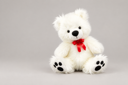 45CM White Teddy Bear with Red Bow | Soft Gift for Loved Ones