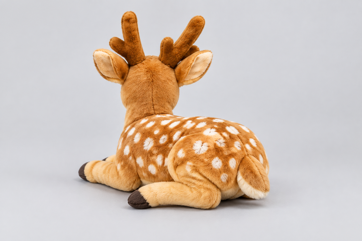 25CM  Spotted Deer Plush Toy with Antlers, Lying-Down Design | Happy Gift