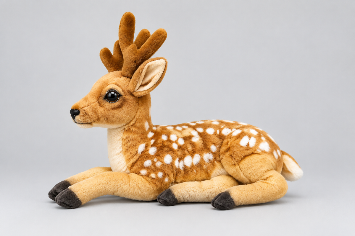 25CM  Spotted Deer Plush Toy with Antlers, Lying-Down Design | Happy Gift