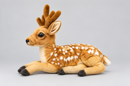 25CM  Spotted Deer Plush Toy with Antlers, Lying-Down Design | Happy Gift