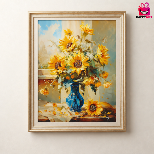 "Sunflower Splendor: A Timeless Beauty" - Framed Impasto Wall Art | HappyGift