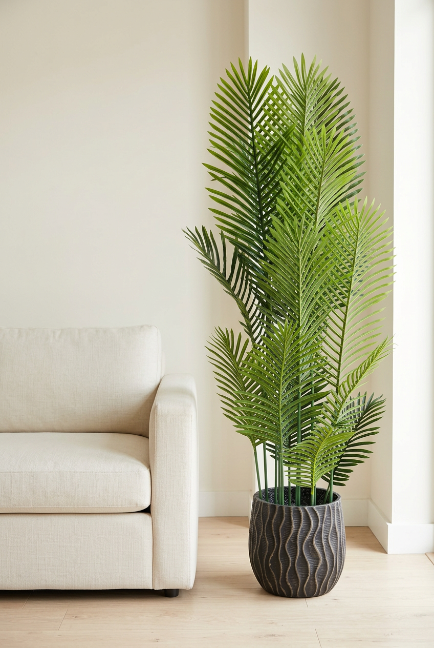 Tall Decorative Palm in Textured Black Planter | Happy Gift