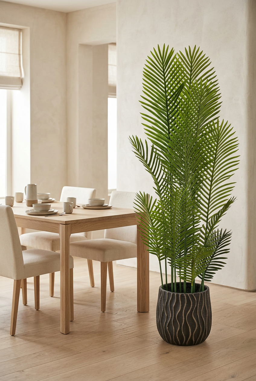 Tall Decorative Palm in Textured Black Planter | Happy Gift