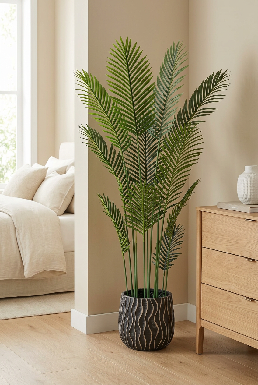 Tall Decorative Palm in Textured Black Planter | Happy Gift