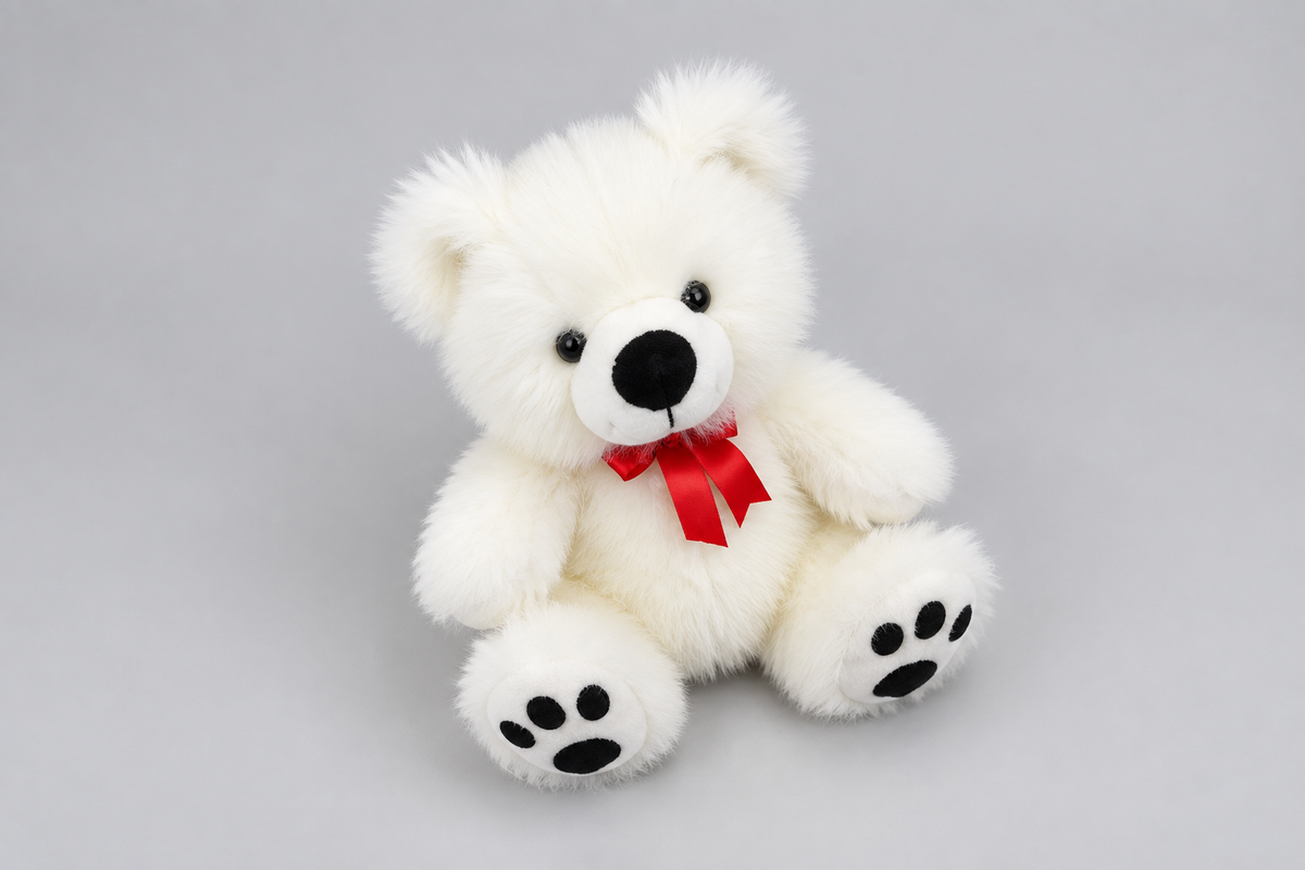 45CM White Teddy Bear with Red Bow | Soft Gift for Loved Ones