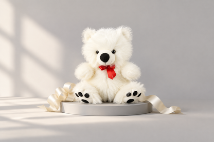 45CM White Teddy Bear with Red Bow | Soft Gift for Loved Ones