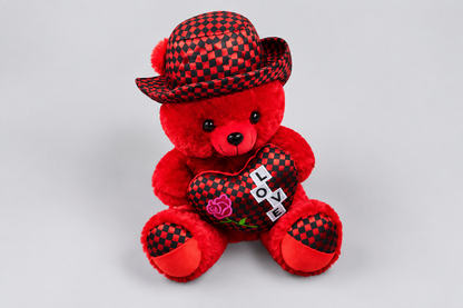 50CM Red Teddy Bear with Checkered Hat and Love Heart | Happy Gift