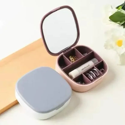Mini Travel Jewelry Box Organizer with Mirror - Small Portable Storage Case for Rings, Earrings, and Necklaces