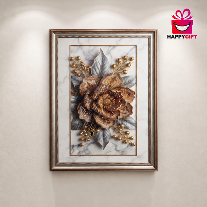 "The Opulent Bloom" - Framed 3D Metallic Floral Wall Art | HappyGift