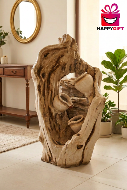Rustic Three-Pot Tree Trunk-Style water Fountain | Happy Gift