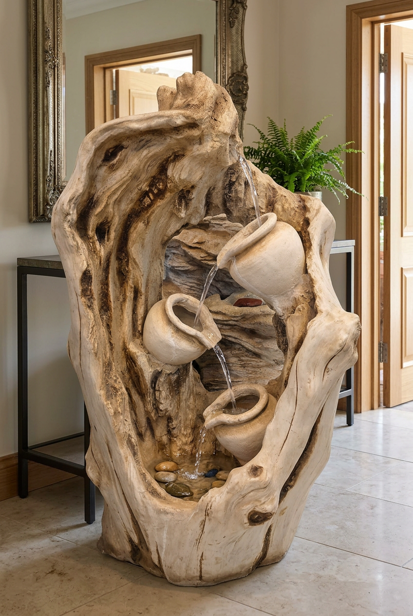Rustic Three-Pot Tree Trunk-Style water Fountain | Happy Gift