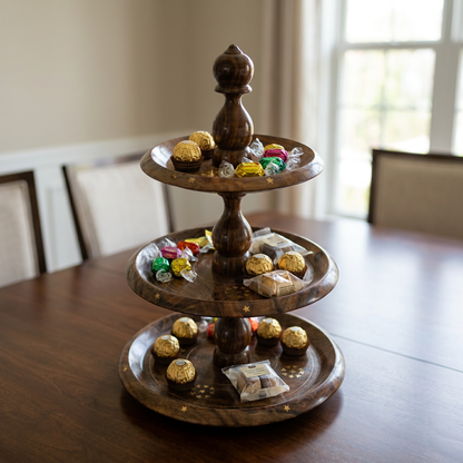 3-Tier Wooden Display Stand with Gold-Tone Details | Happy Gift