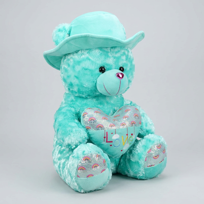 45 CM Turquoise Teddy Bear with Hat & Love Heart | Happy Gift