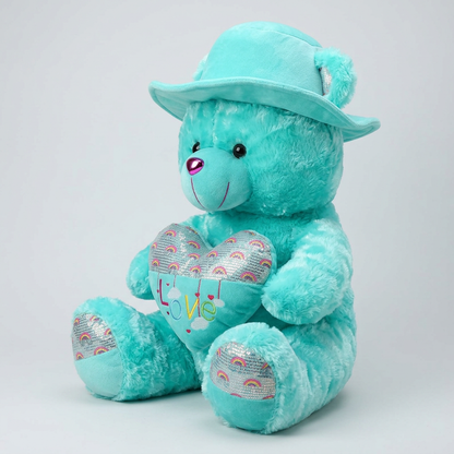45 CM Turquoise Teddy Bear with Hat & Love Heart | Happy Gift