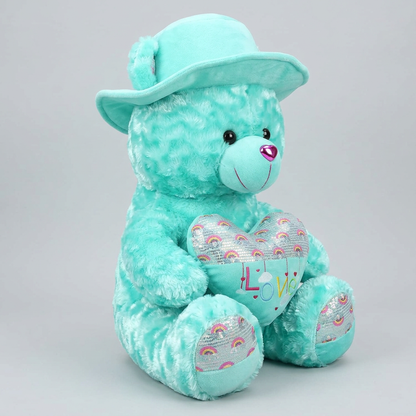 45 CM Turquoise Teddy Bear with Hat & Love Heart | Happy Gift