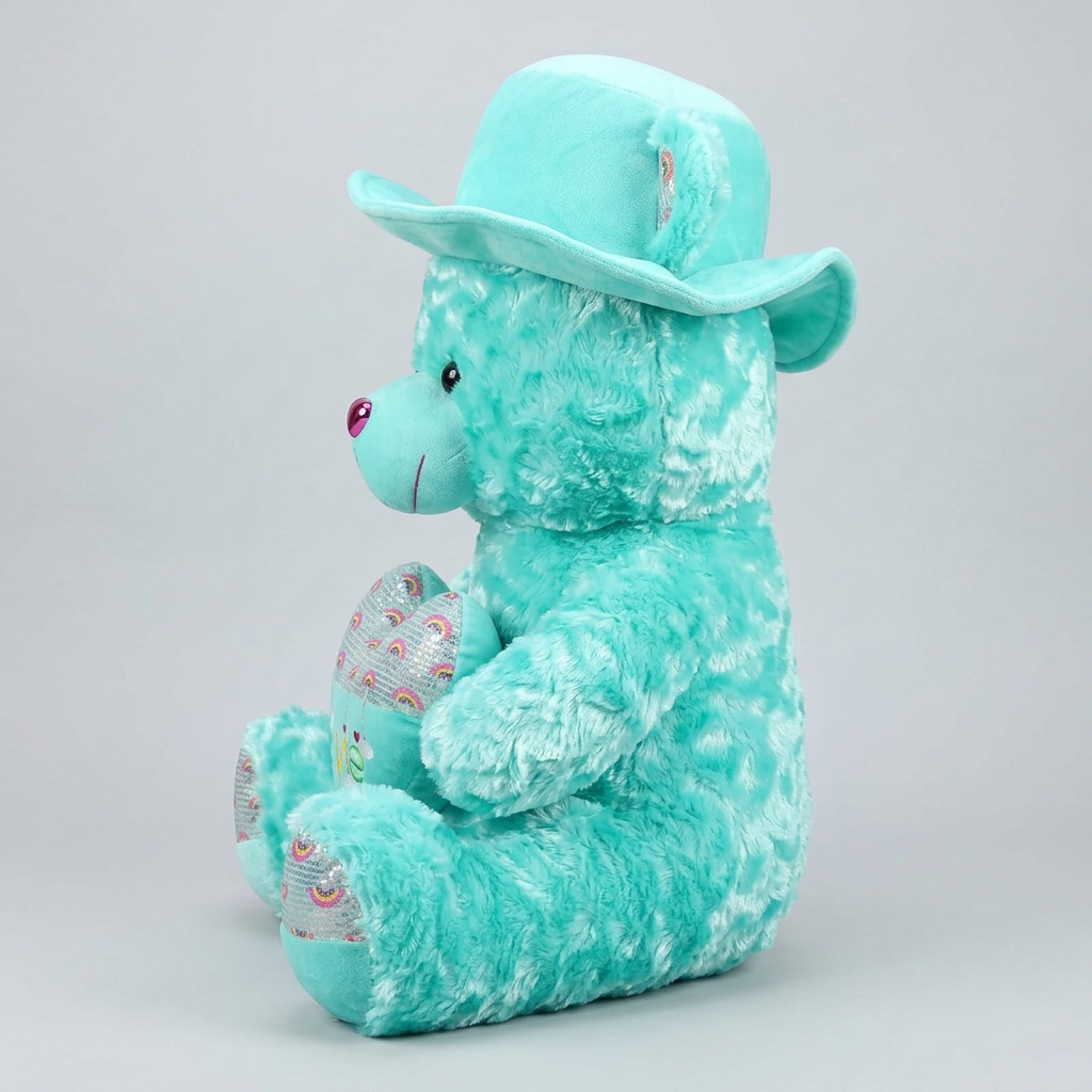 45 CM Turquoise Teddy Bear with Hat & Love Heart | Happy Gift
