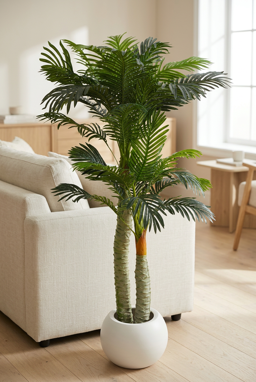 Two-Trunk Decorative Palm in White Planter | Happy Gift