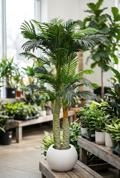 Two-Trunk Decorative Palm in White Planter | Happy Gift
