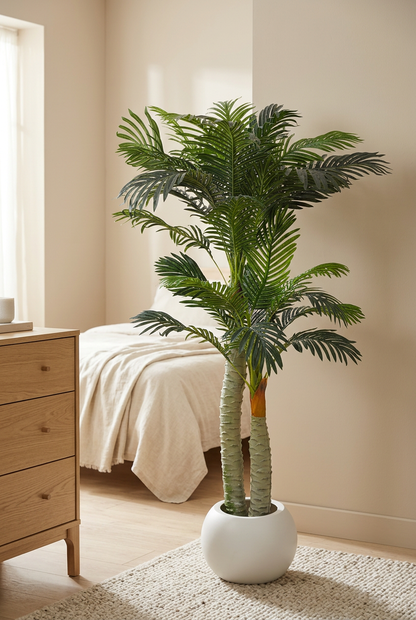 Two-Trunk Decorative Palm in White Planter | Happy Gift